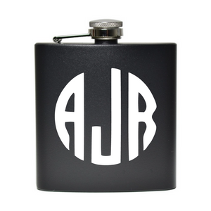 Classic Black Hip Flask- Circle Monogram