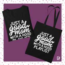 Load image into Gallery viewer, Just a Good Mom with a Hood Playlist Tee- Tote Gift Box